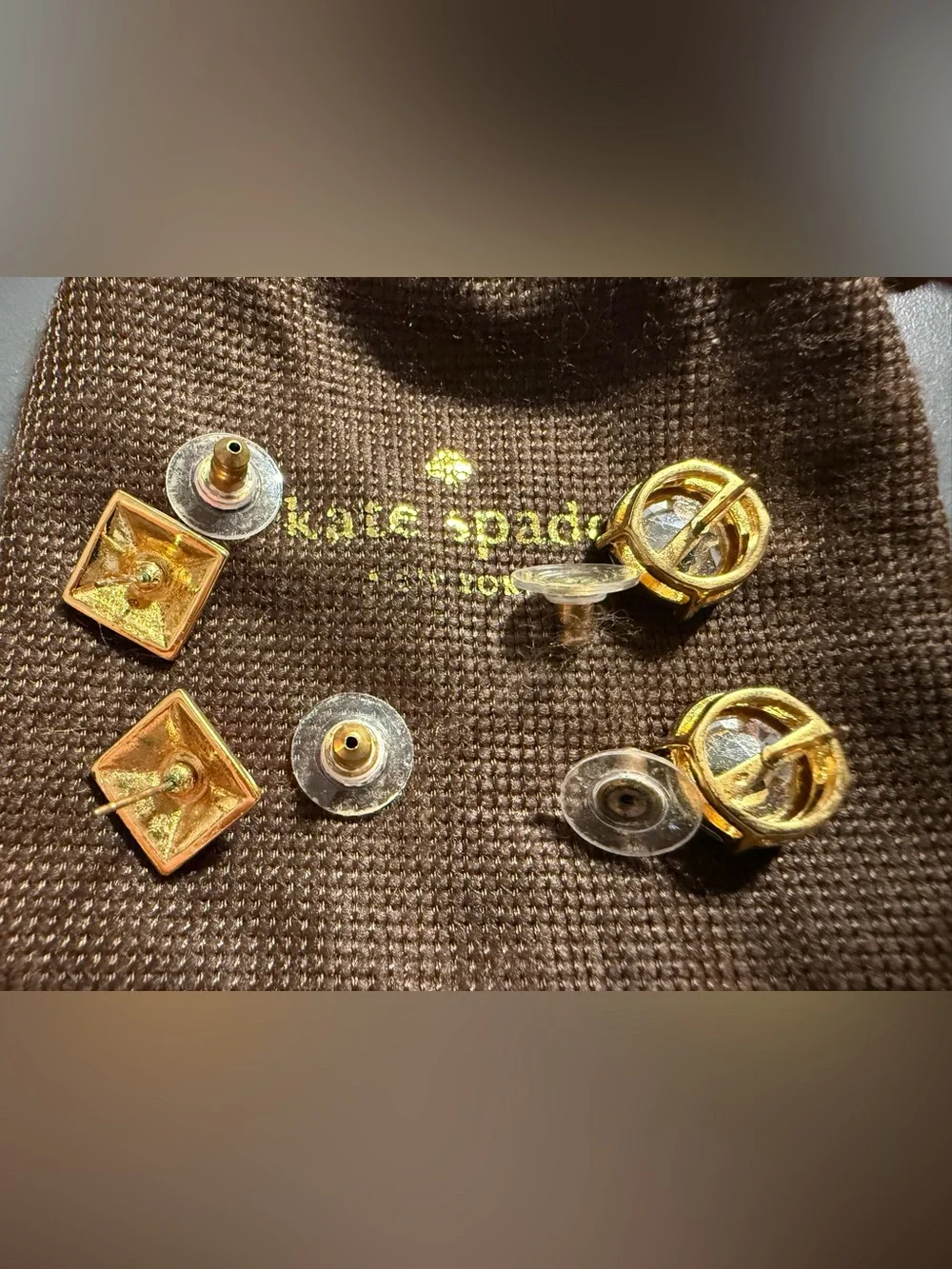 Kate Spade pierced earrings set 80’s pink pyramids round faceted crystal studs